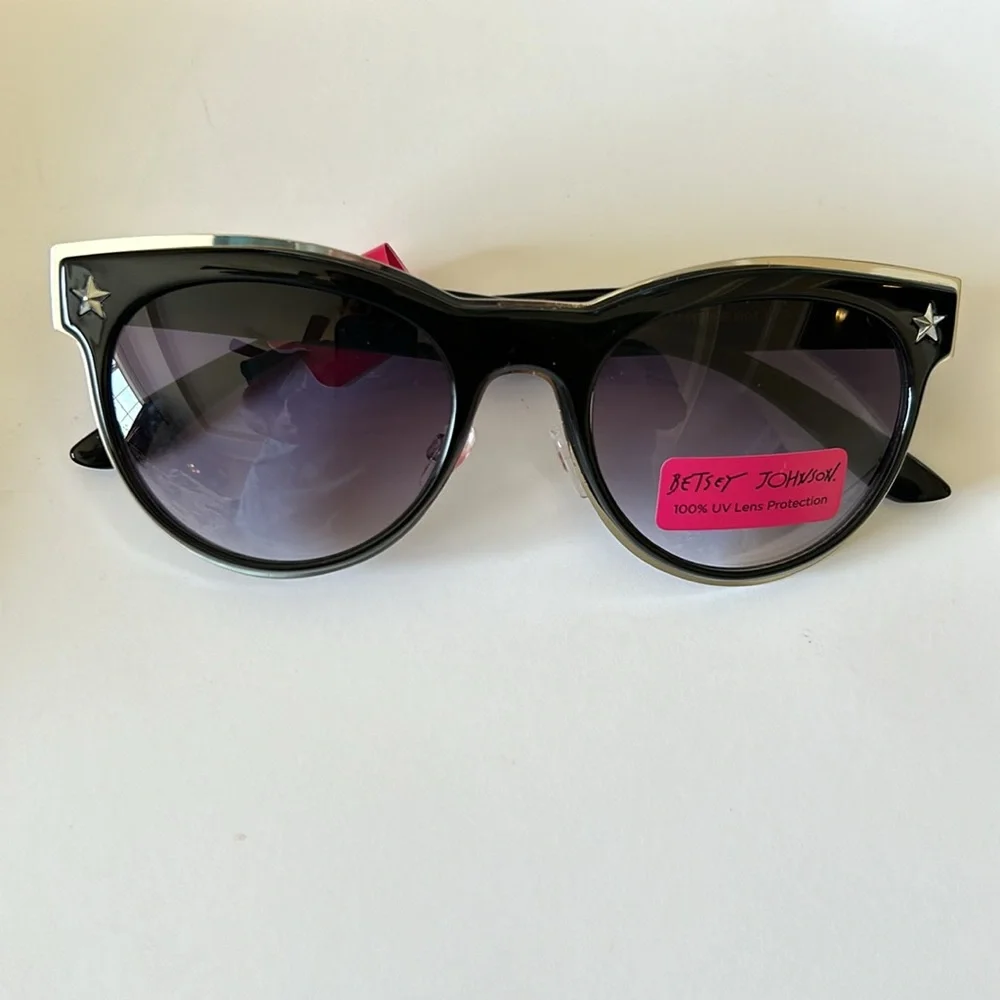 New Betsey Johnson Sunglasses Black With Silver Rimmed Glasses Star Pink Heart
